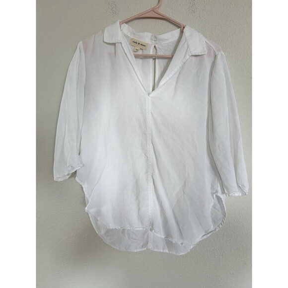 Cloth and Stone Tops - Anthropologie Cloth And Stone Pullover Classic White Blouse Open Keyhole Back XS